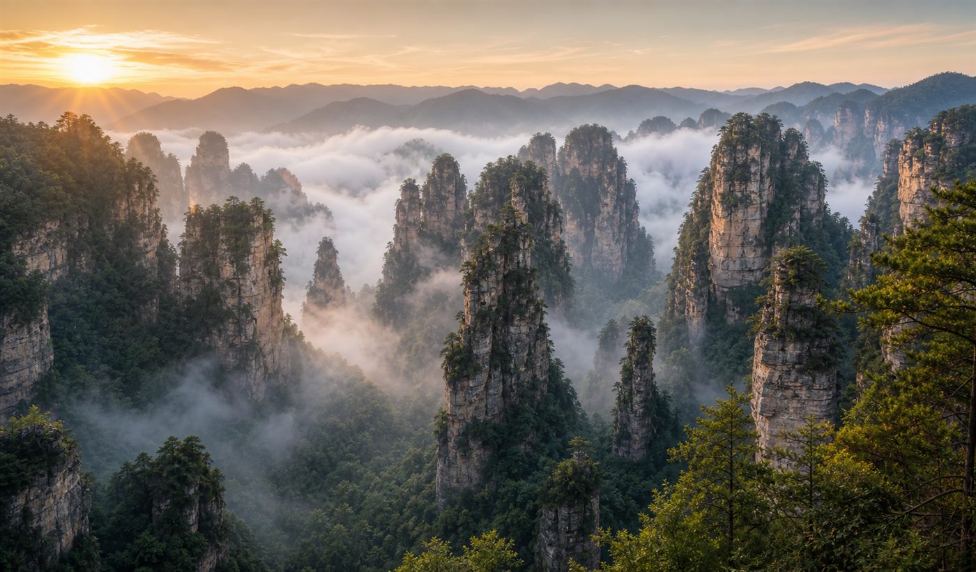 Pískovcové pilíře Zhangjiajie